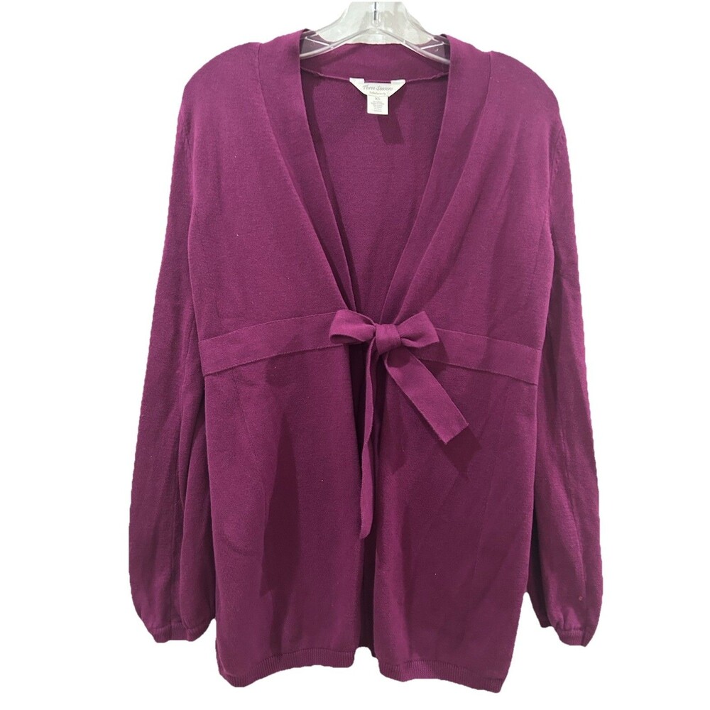 Three Seasons Maternity Sz XS Long Sleeve Open Front Cardigan Tie Waist Purple